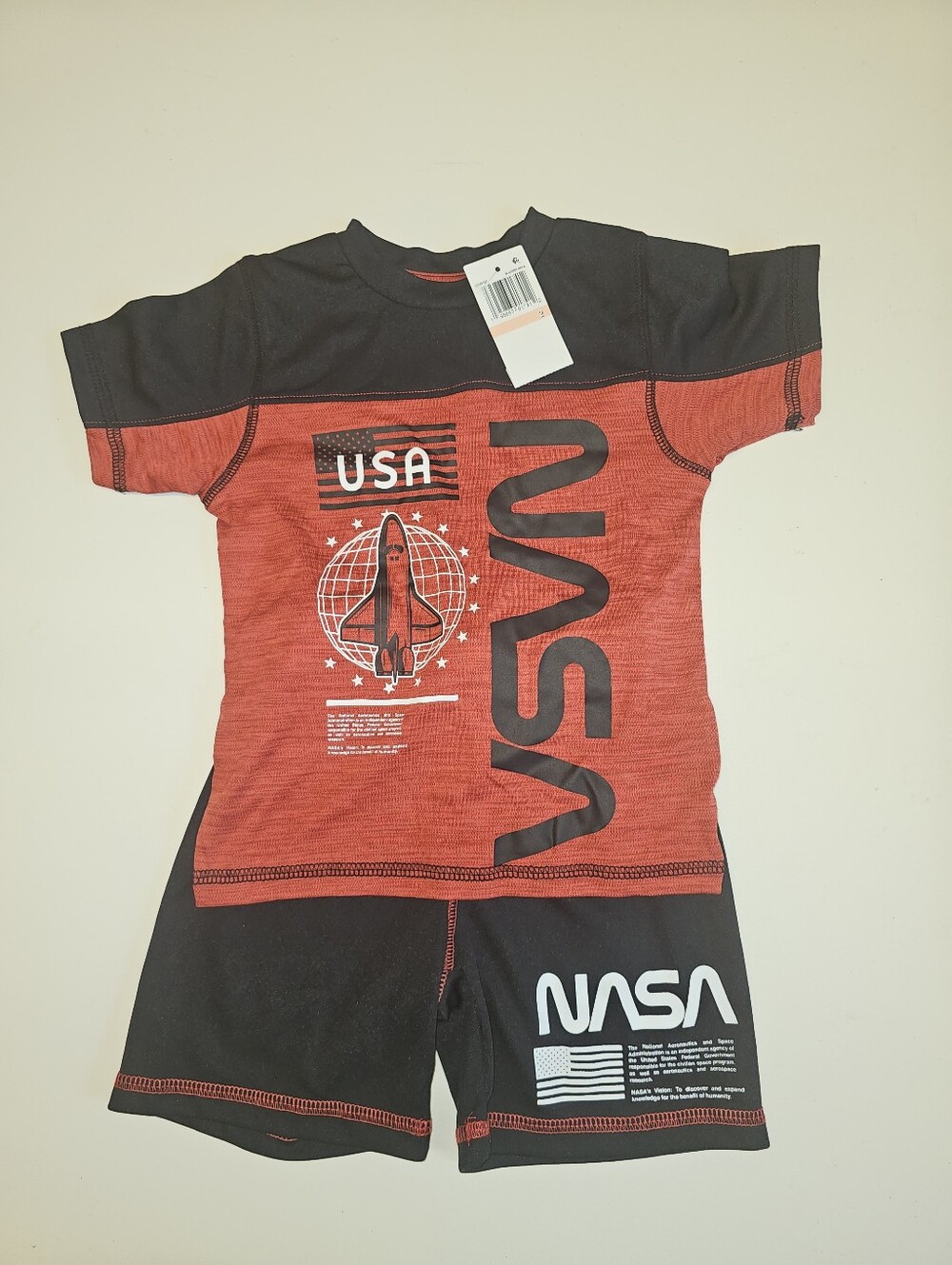 NWT | 2 | NASA | Red Black Space Shuttle 2 Piece Shirt & Shorts Set